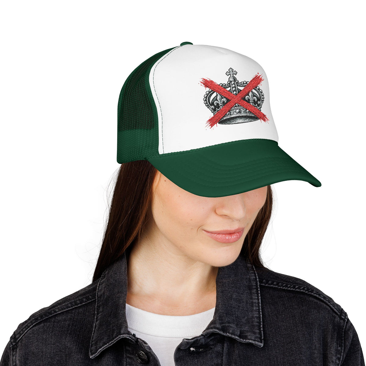 Anti-Crown Trucker Hat — Red X Crown Graphic Foam Mesh Cap