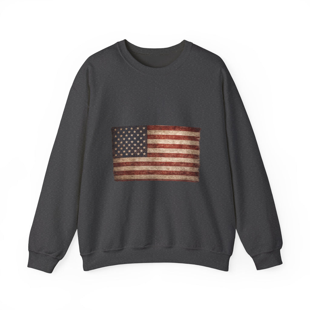 Vintage American Flag Sweatshirt — Distressed USA Crewneck for Patriotic Holidays
