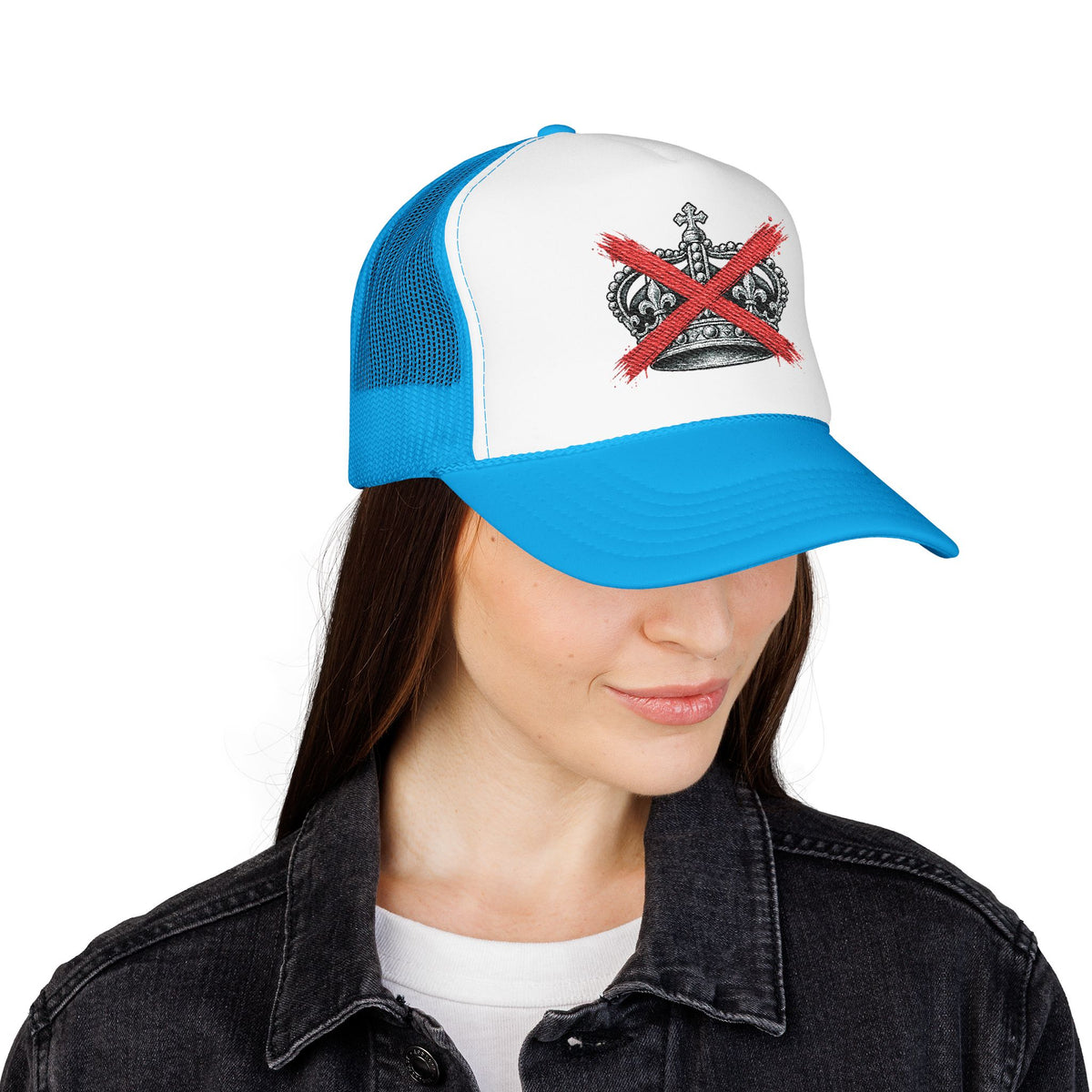 Anti-Crown Trucker Hat — Red X Crown Graphic Foam Mesh Cap