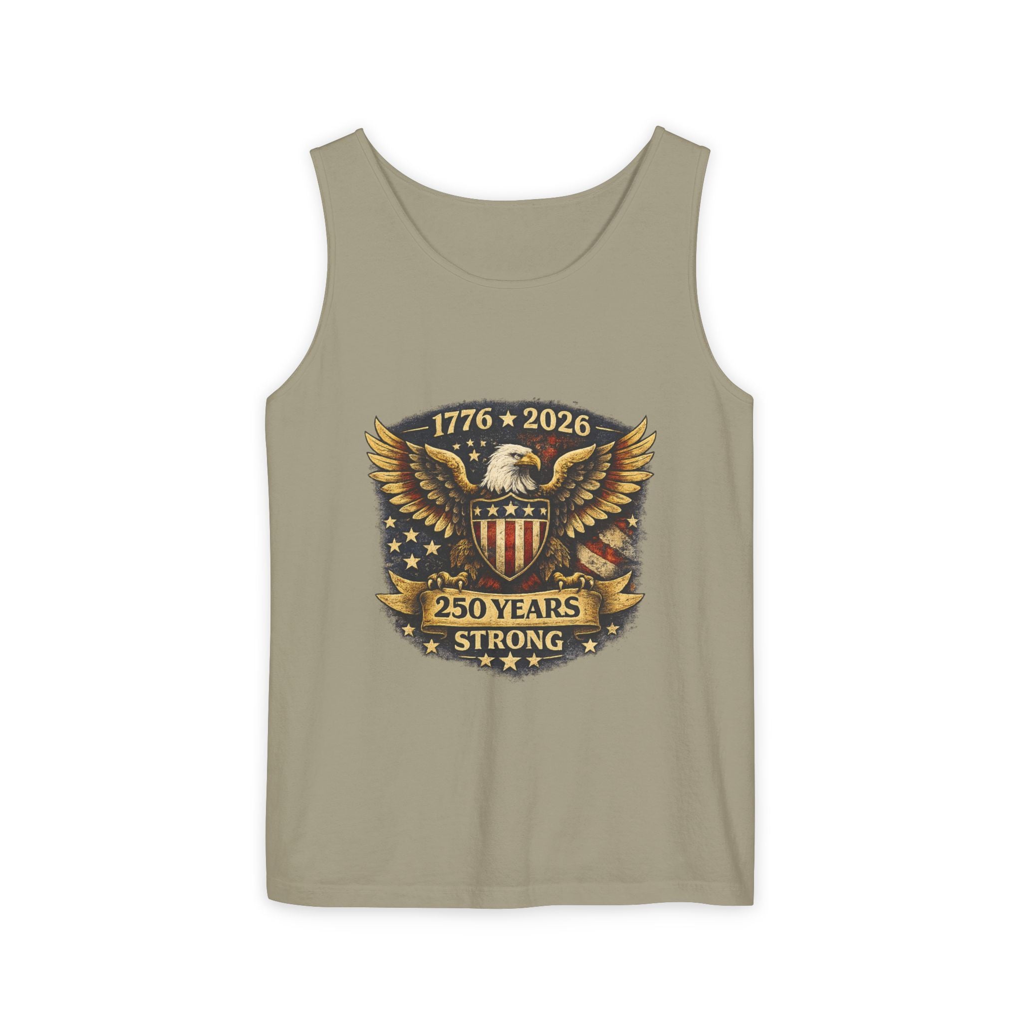 250 Years Strong Eagle Tank Top — 1776–2026 Patriotic American Flag Shield Design